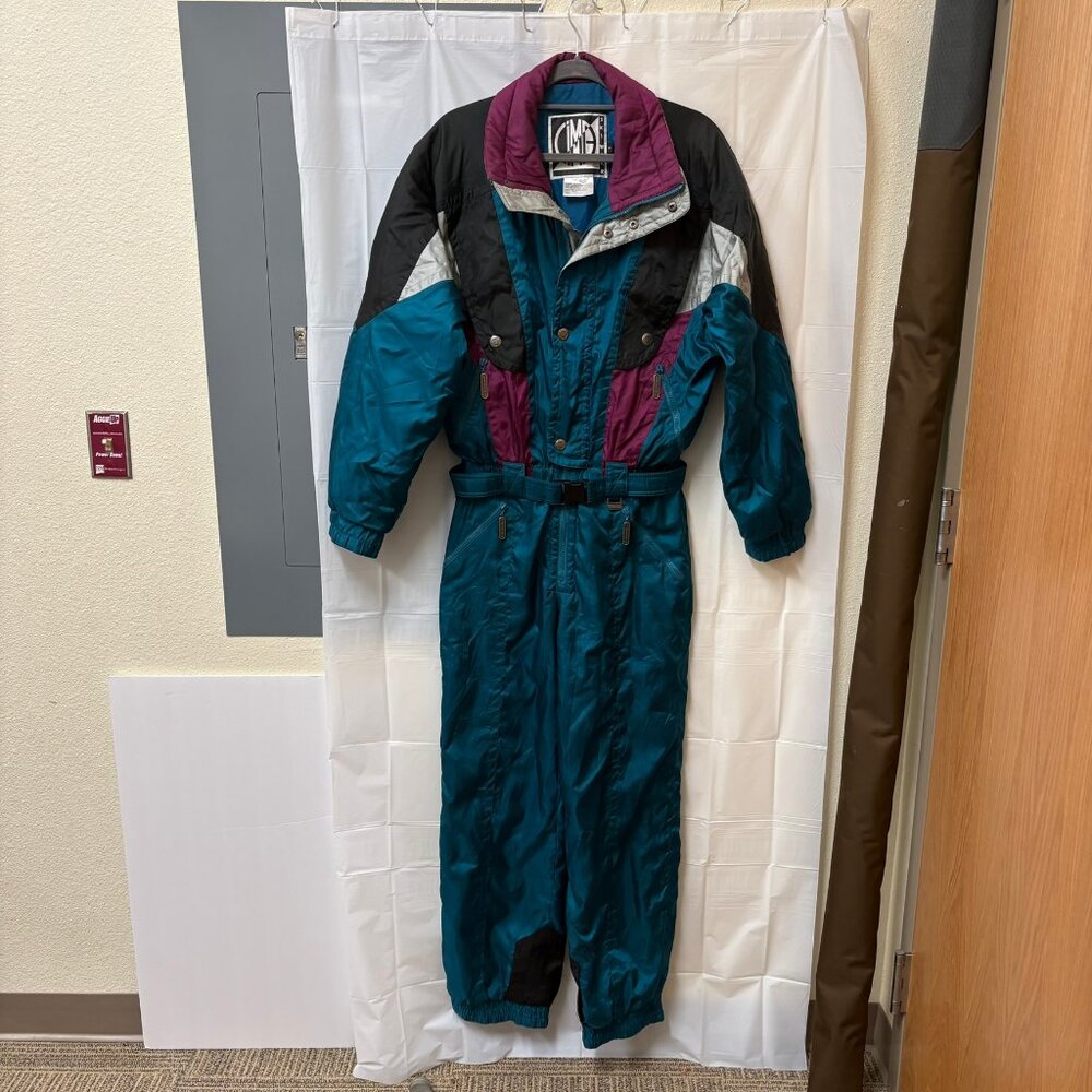 Vtg 90s Retro Color Blok Teal Fuchsia Silver Ski Suit Snowsuit Unisex Small CIMA